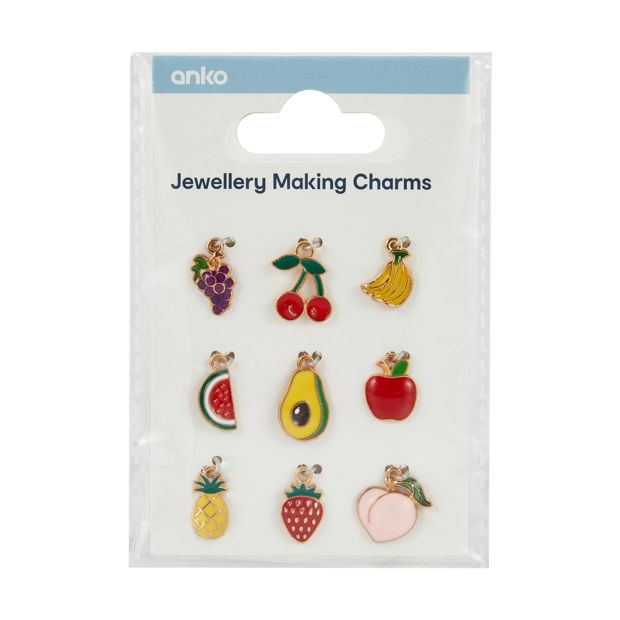 6 Piece Jewellery Making Charms, Fruit - Anko