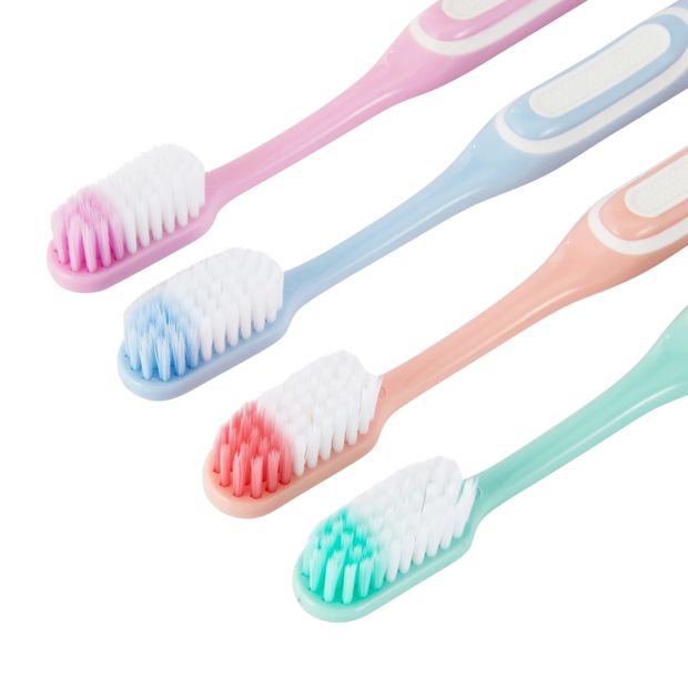 4 Pack Toothbrush with Tongue Cleaner, Orange, Green, Blue and Pink - OXX Bodycare