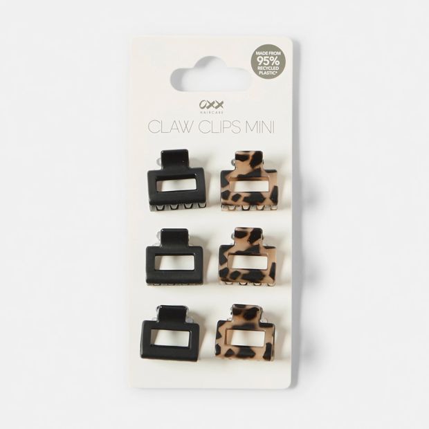 6 Pack Black and Tort Mini Rectangular Claw Hair Clips - OXX Haircare