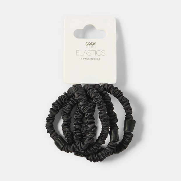 4 Pack Ruched Hair Elastics, Black - OXX Haircare
