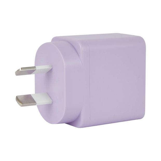 Wall USB Charger with USB-A to USB-C, Purple - Anko