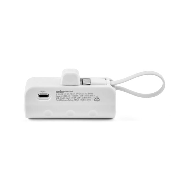 USB-C Mini Portable Charger, White - Anko