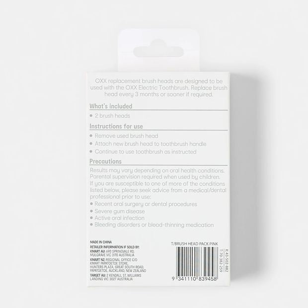 2 Pack Electric Toothbrush Replacement Heads, Pink - OXX Bodycare