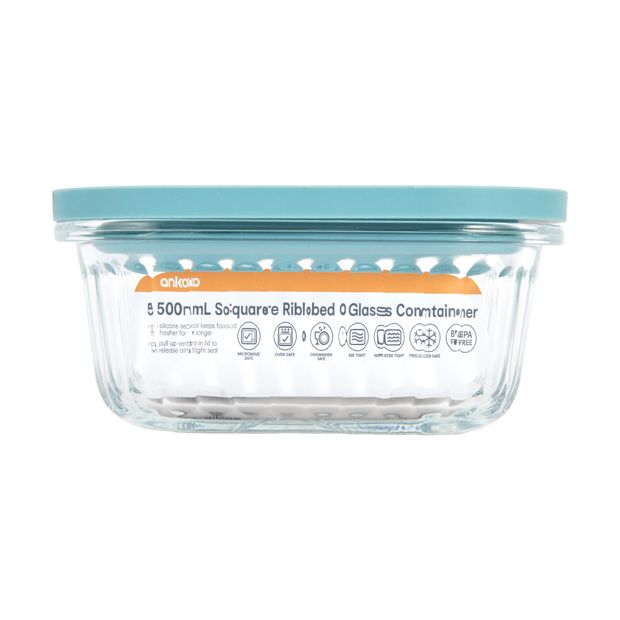 500ml Square Ribbed Glass Container - Anko