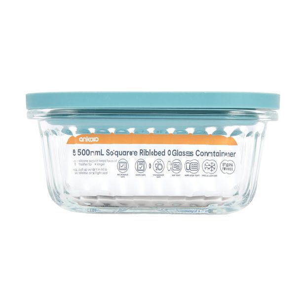 500ml Square Ribbed Glass Container - Anko