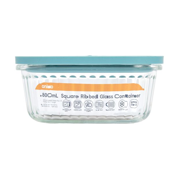 800ml Square Ribbed Glass Container - Anko