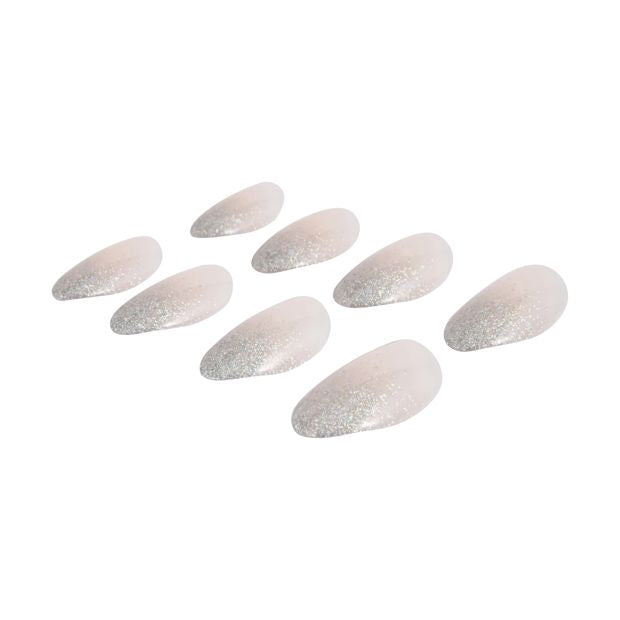 24 Pack Artificial Nails with Adhesive, Almond Shape, Glitter Tip - OXX Cosmetics