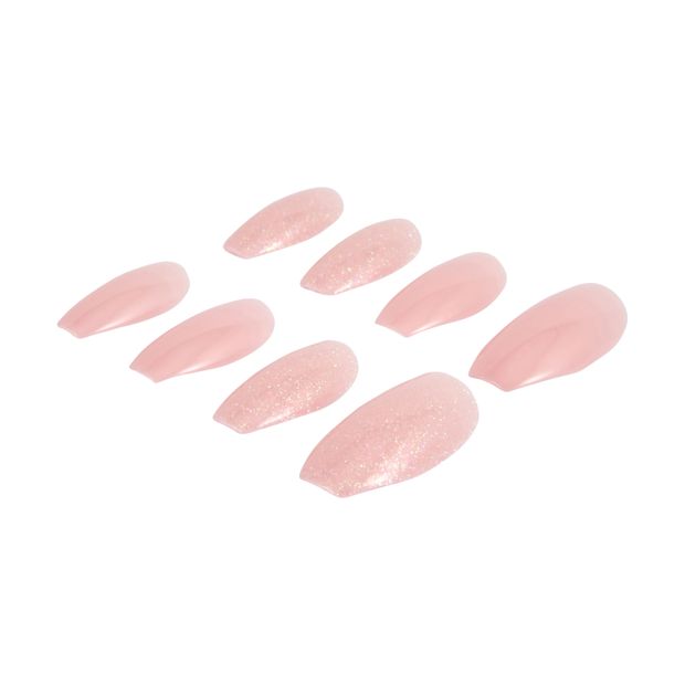 24 Pack Artificial Nails with Adhesive, Coffin Shape, Pink Shimmer - OXX Cosmetics