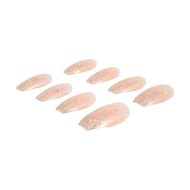 24 Pack Artificial Nails with Adhesive, Coffin Shape, Nude Gold Tone - OXX Cosmetics