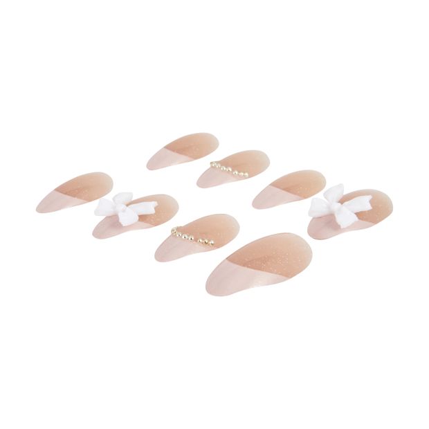 24 Pack Artificial Nails with Adhesive, Stiletto Shape, 3D Bow - OXX Cosmetics