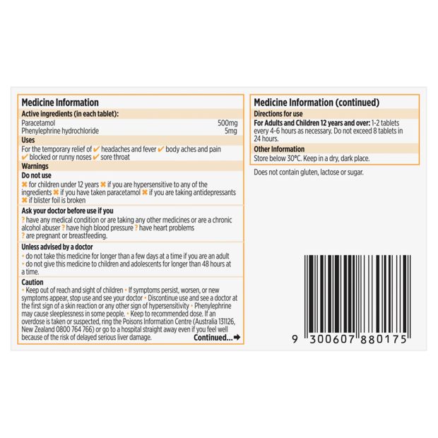 16 pack Codral Relief Cold and Flu Decongestant Tablets