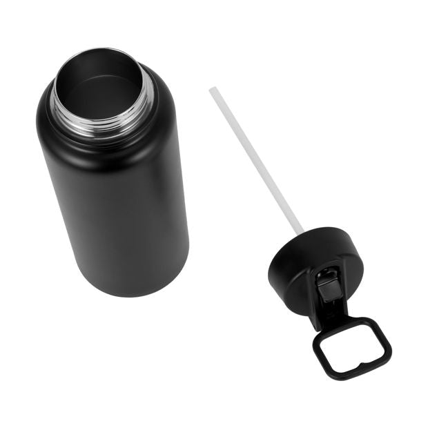 960ml Black Double Wall Insulated Cylinder Drink Bottle - Anko