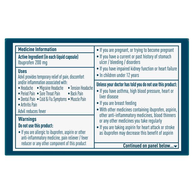 20 pack Advil Ibuprofen 200 mg Minis Liquid Capsules
