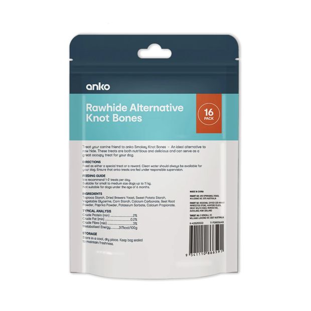 16 Pack Pet Treat Rawhide Alternative Knot Bones, Small - Anko