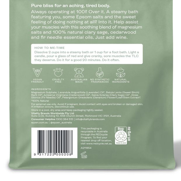 Epzen Soothe Magnesium Epsom Salts 900g - Natural Essential Oils