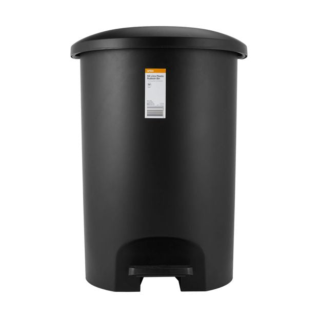 50L Plastic Rubbish Bin, Black - Anko