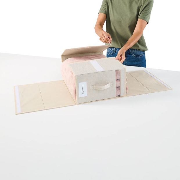 Linen Look Large Bed Linen Box, Beige - Anko