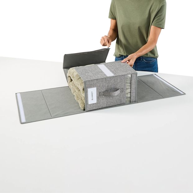 Linen Look Large Bed Linen Box, Charcoal - Anko