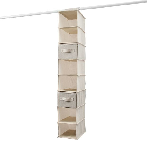 Linen Look Narrow Hanging Shelving with Drawers - Anko
