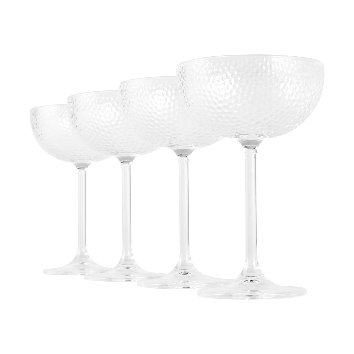 4 Clear Acrylic Hammered Coupe Glasses