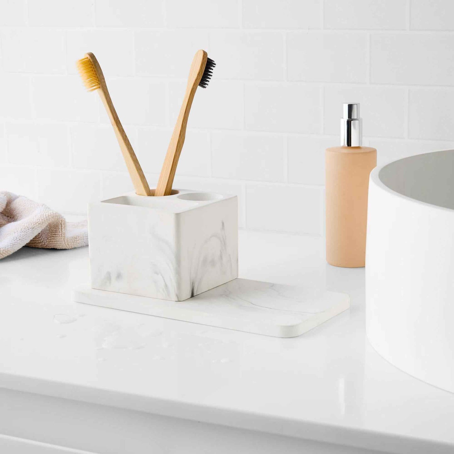 Marble Look Toothbrush Holder and Tray