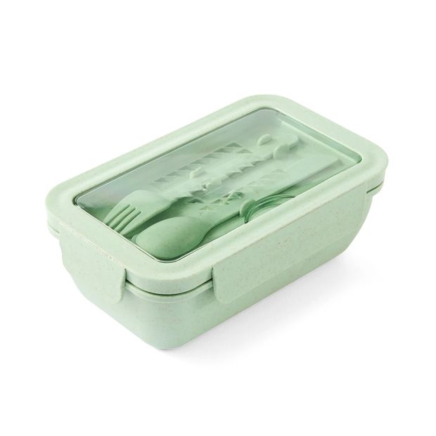 Green Wheat Straw Lunch Box with Cutlery - Anko