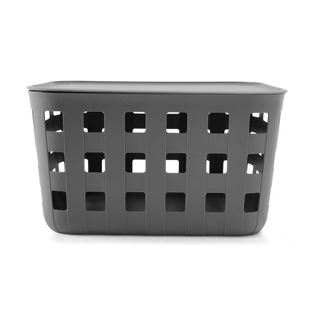 18L Rectangle Trellis Basket with Lid, Charcoal - Anko