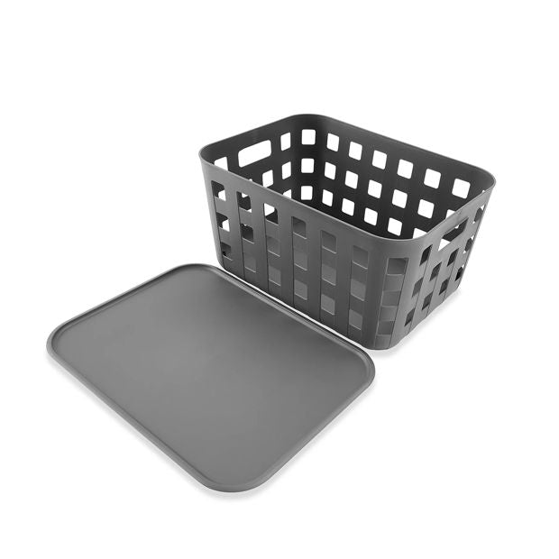 28L Rectangle Trellis Basket with Lid, Charcoal - Anko