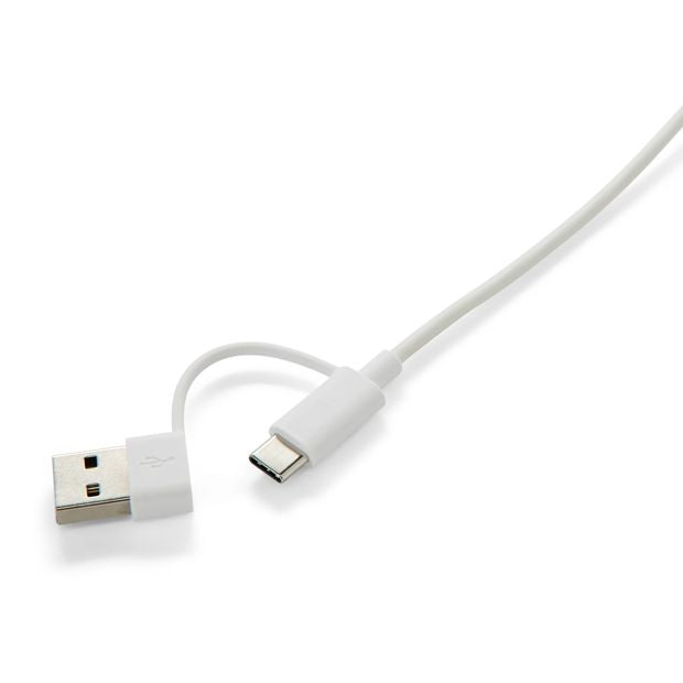 2-in-1 USB-A/C to USB-C Cable, White - Anko