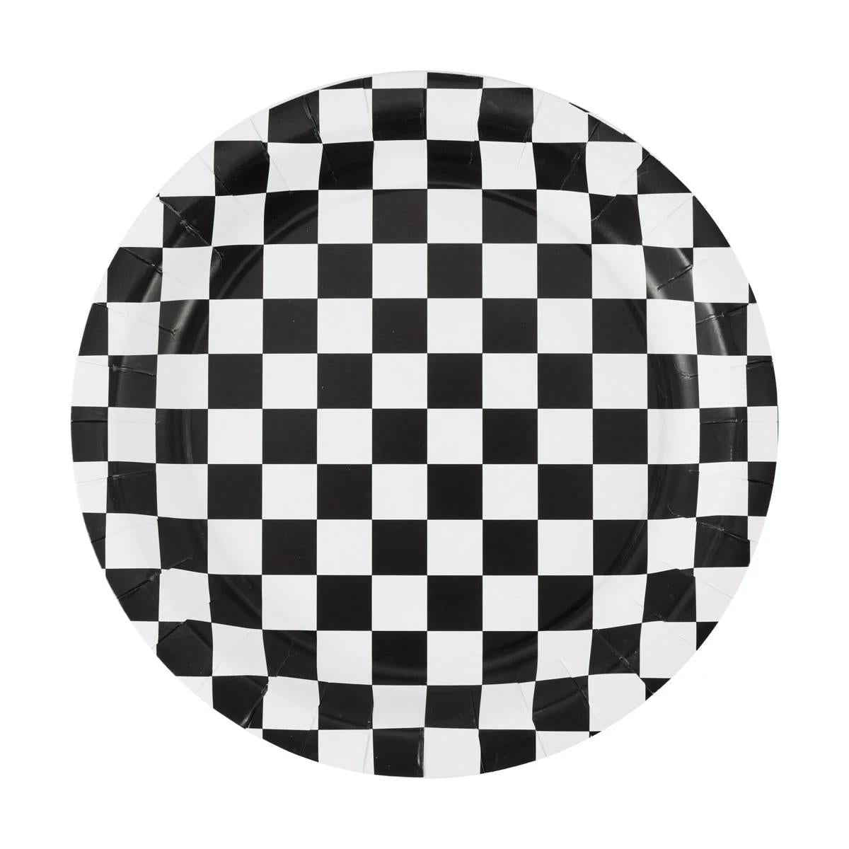 16 Piece Black and White Checkered Paper Plates