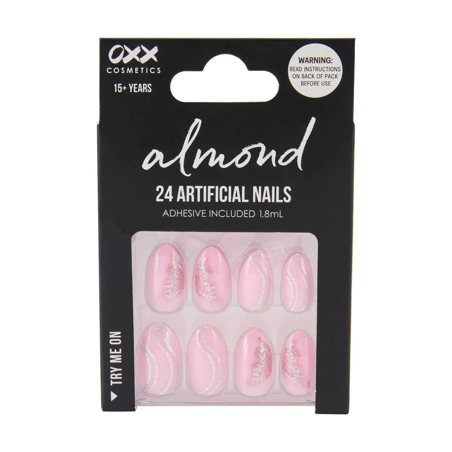 OXX Cosmetics 24 Pack Artificial Nails with Adhesive - Almond Shape, Butterfly Wings