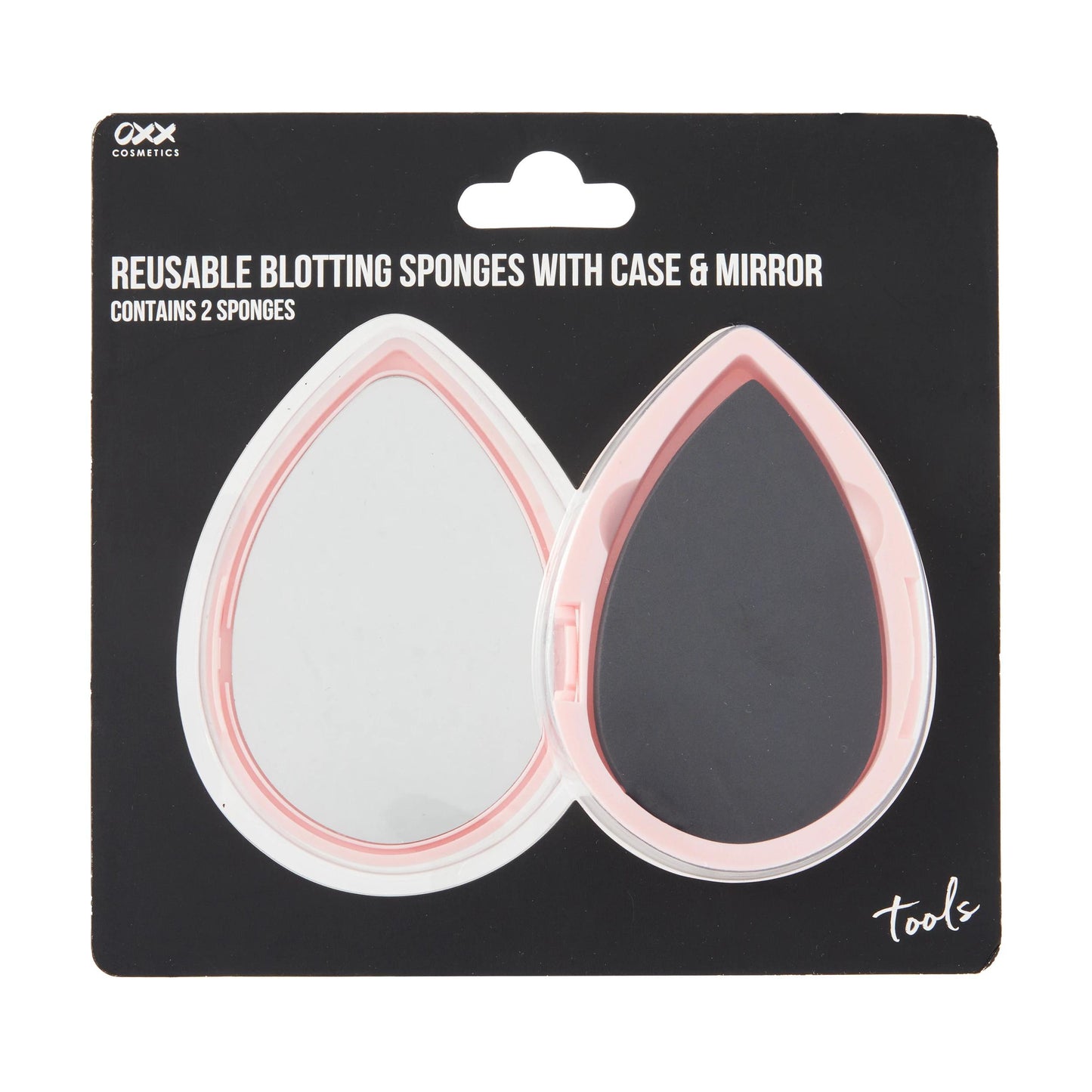 OXX Cosmetics 2 Pack Reusable Blotting Sponges with Case and Mirror - Black and Pink
