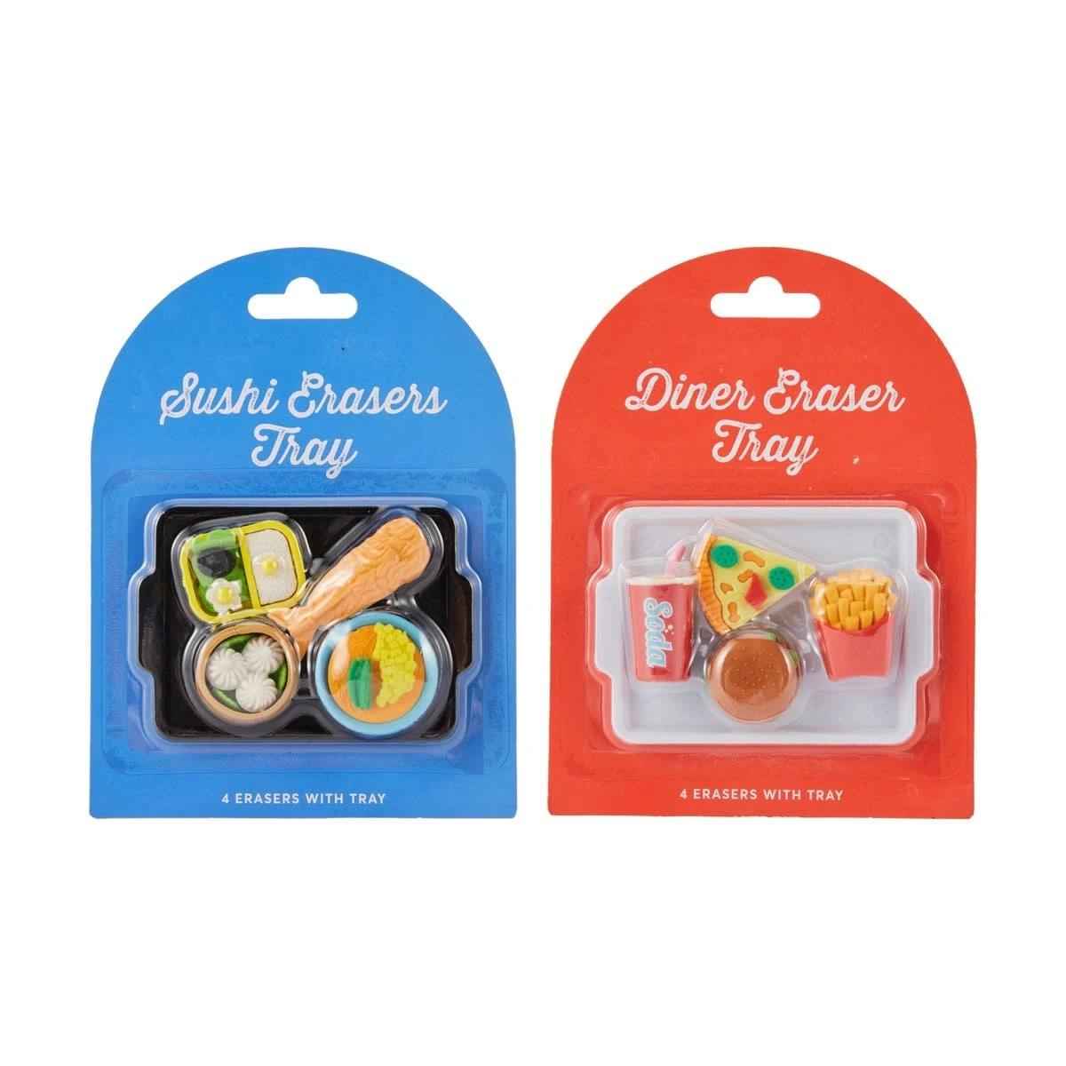4 Pack Erasers with Tray - Assorted