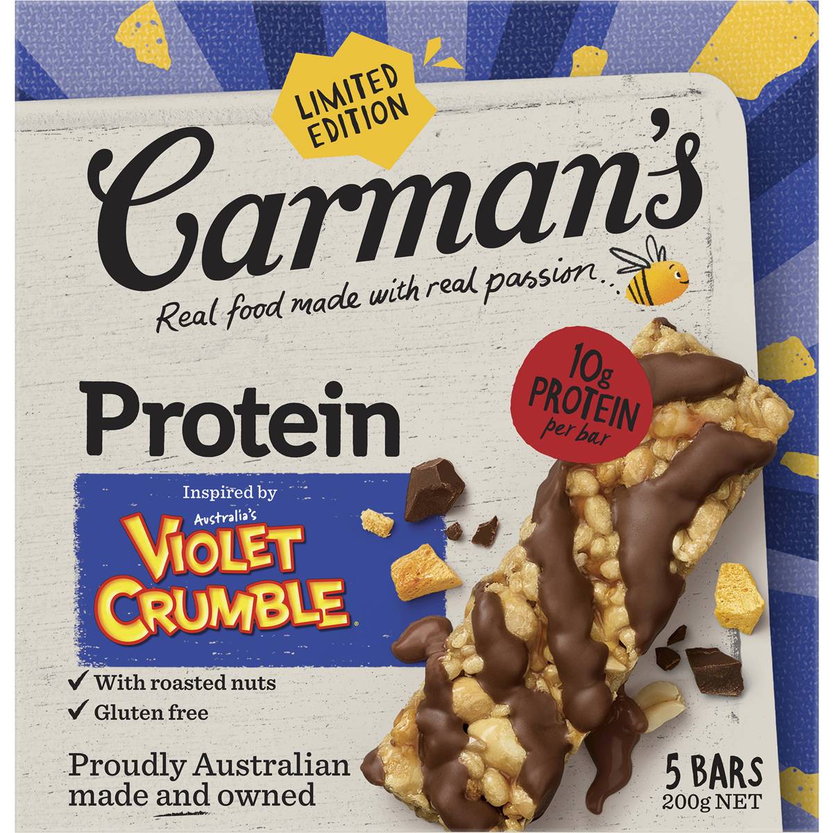 Carman's Protein Bars Voilet Crumble Limited Edition 200g x 5 pack