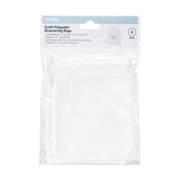4 Pack Craft Polyester Drawstring Bags - Anko