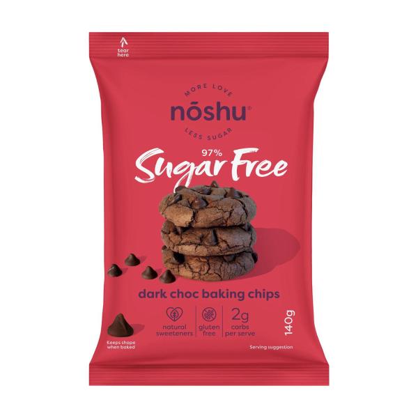 NOSHU 97% SUGAR FREE DARK CHOC BAKING CHIPS 140G