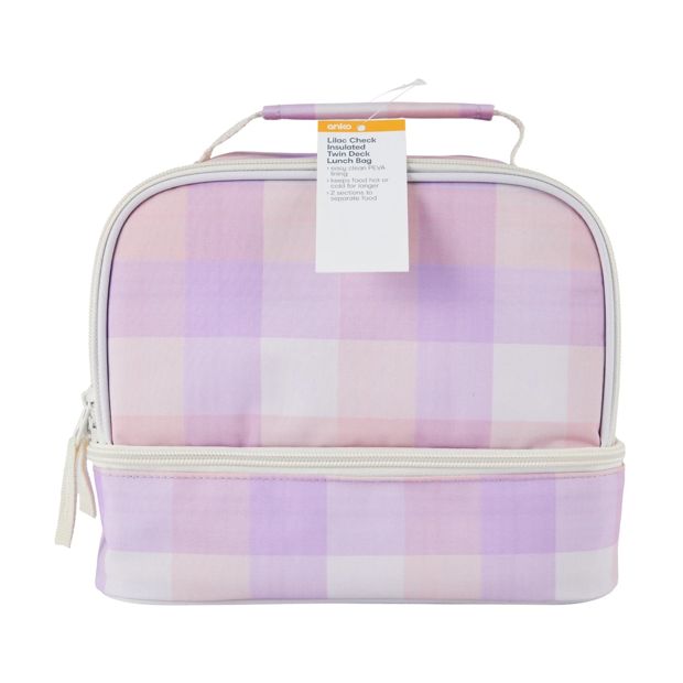 Lilac Check Insulated Twin Deck Lunch Bag - Anko