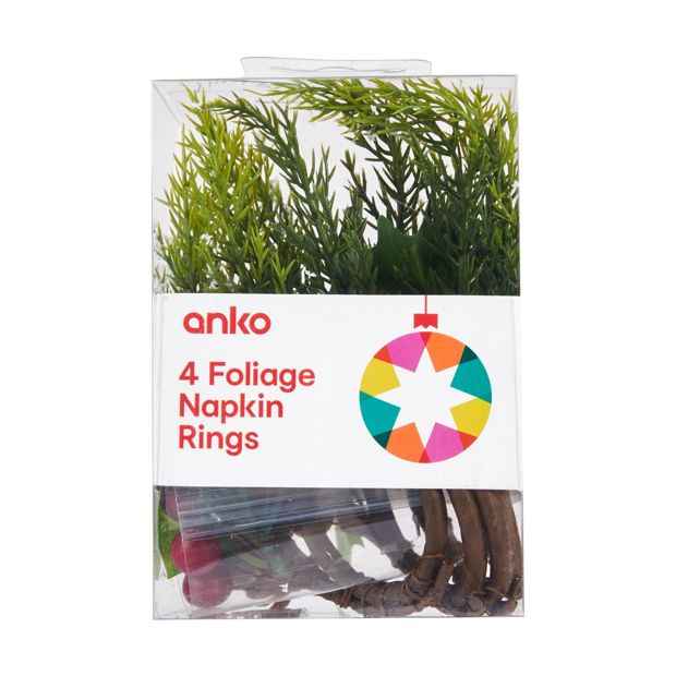 4 Pack Green Foliage Napkin Rings - Anko