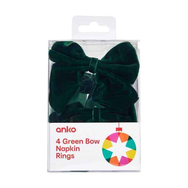 4 Pack Green Bow Napkin Rings - Anko