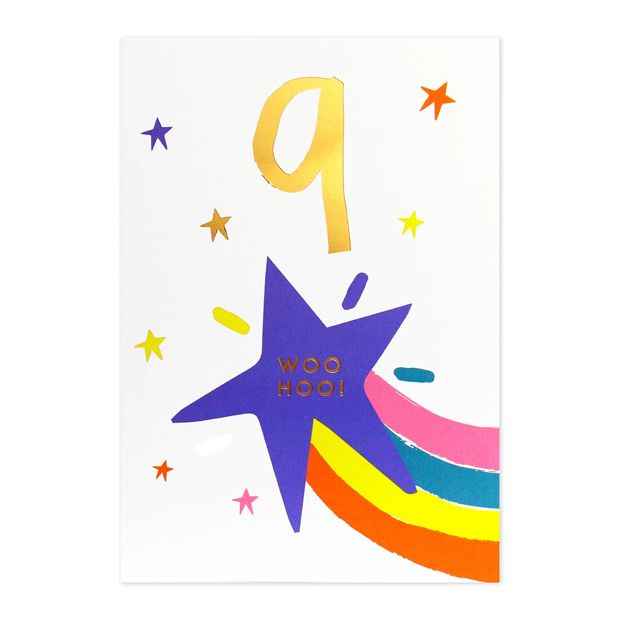 Ninth Birthday Card - Stars and Rainbow Design
