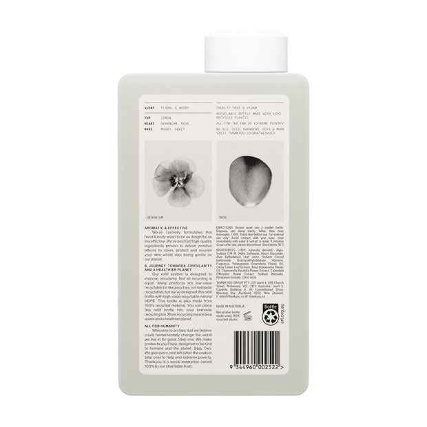 Thankyou Hand & Body Wash Refill 1L - Botanical Geranium, Rose & Wood