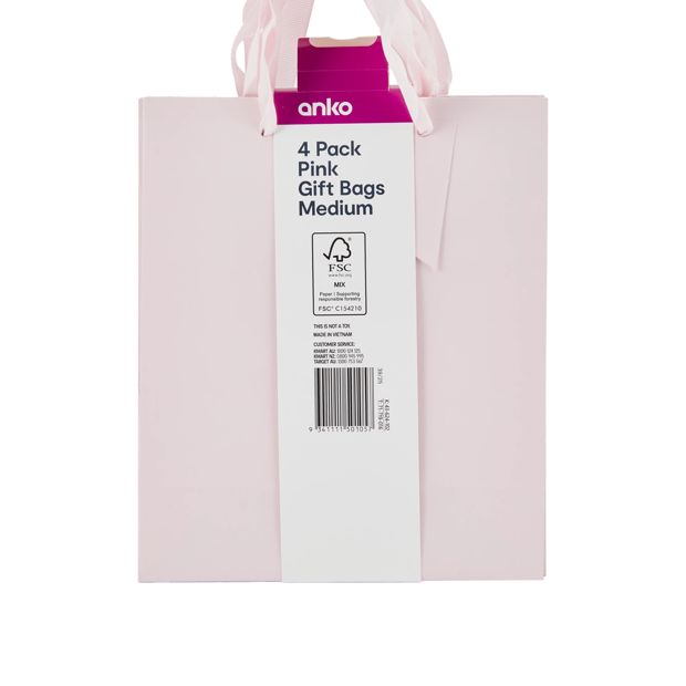 4 Pack Multi Pink Gift Bags, Medium - Anko