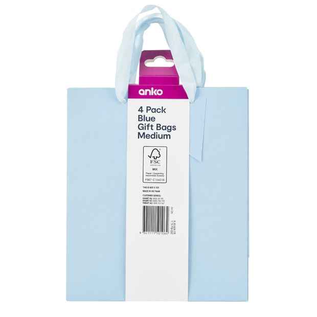 4 Pack Medium Blue Gift Bags
