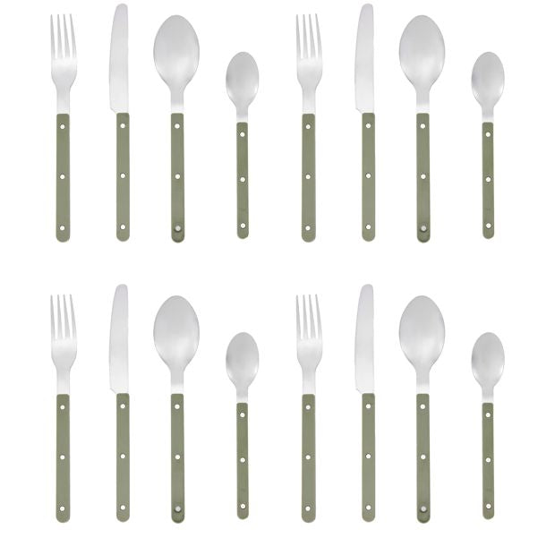 16-Piece Silver and Green Cutlery Set, Service for Four