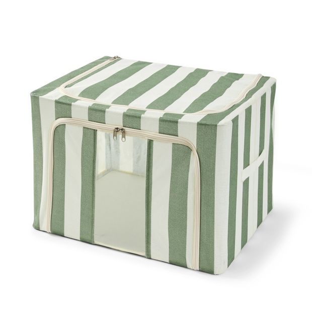 Anko Linen Look Collapsible Box with Window - Large, Green Stripe
