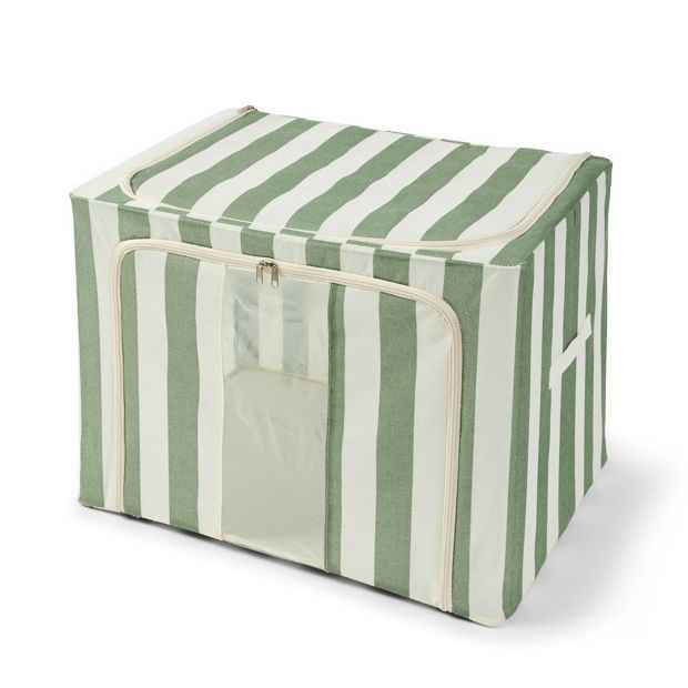 Anko Linen Look Collapsible Box with Window - Extra Large, Green Stripe
