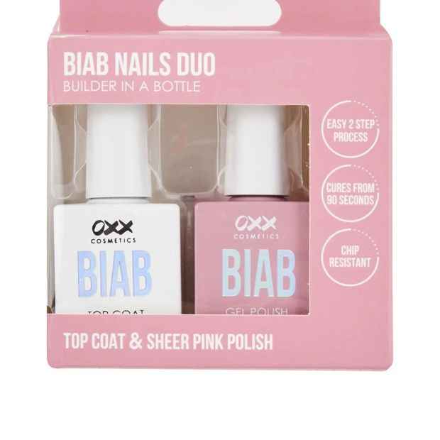 OXX Cosmetics BIAB Nail Polish Duo Set- Top Coat and Sheer Pink Polish