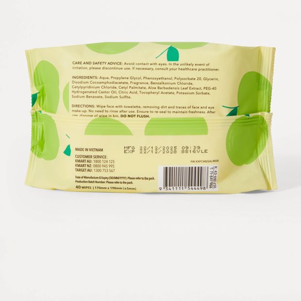 OXX Skincare 40 Pack Biodegradable Facial Wipes - Green Apple and Aloe Vera