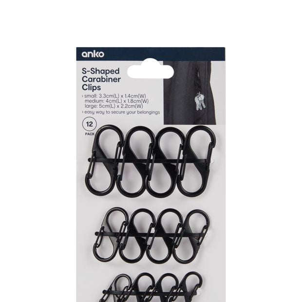 Anko 12 Pack S-Shaped Carabiner Clips