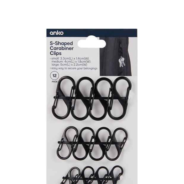 Anko 12 Pack S-Shaped Carabiner Clips